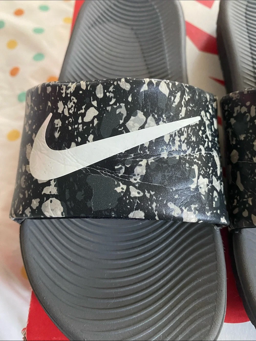 Nike Kids Black/White Marble Print Slide Sandals